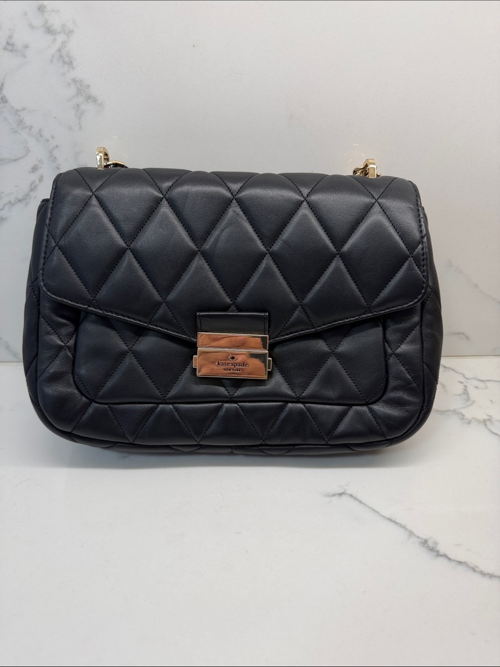 kate spade Black Quilted Leather Shoulder Bag with Gold Hardware